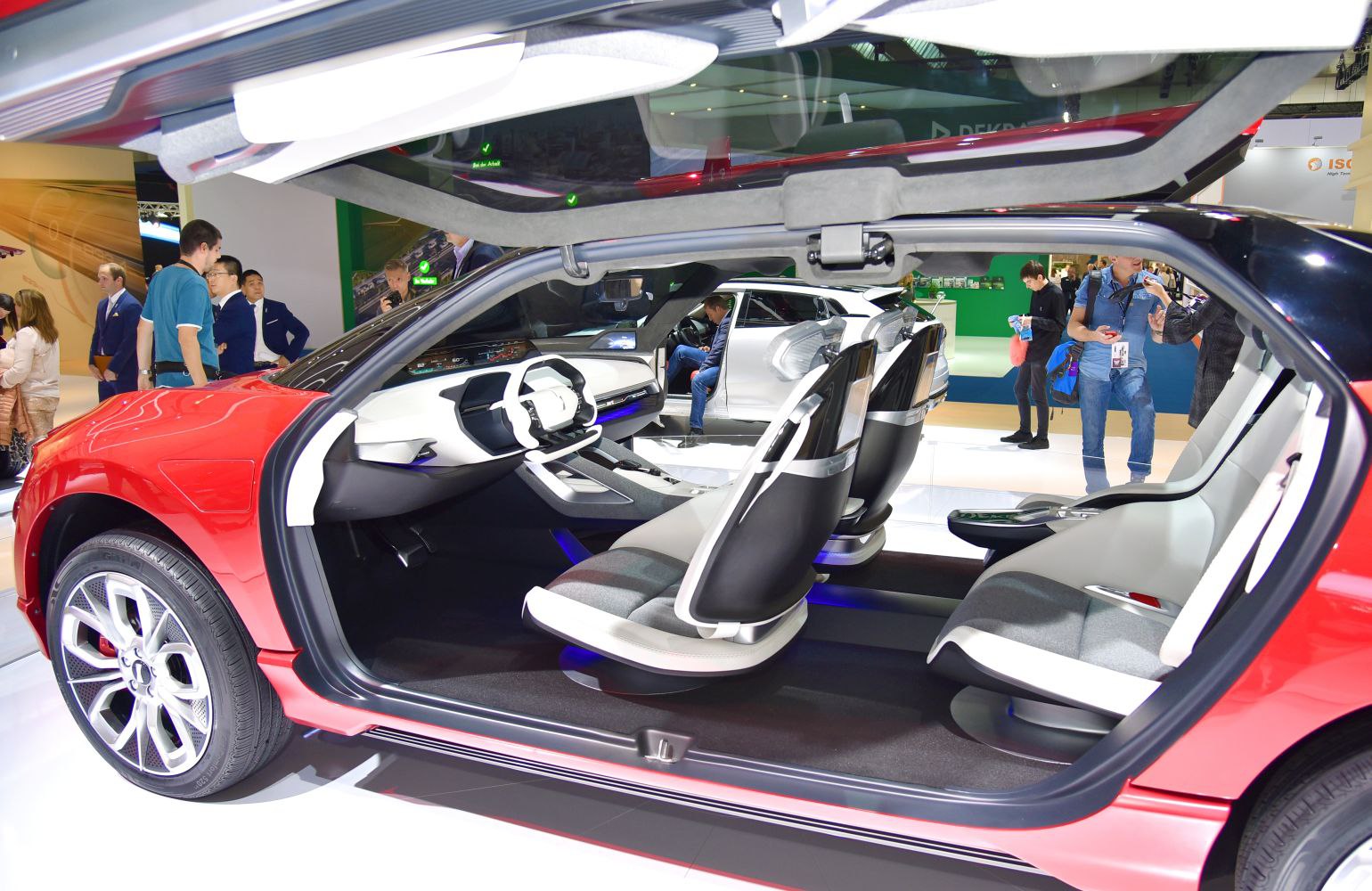 Futuristic car interior with falcon wing door