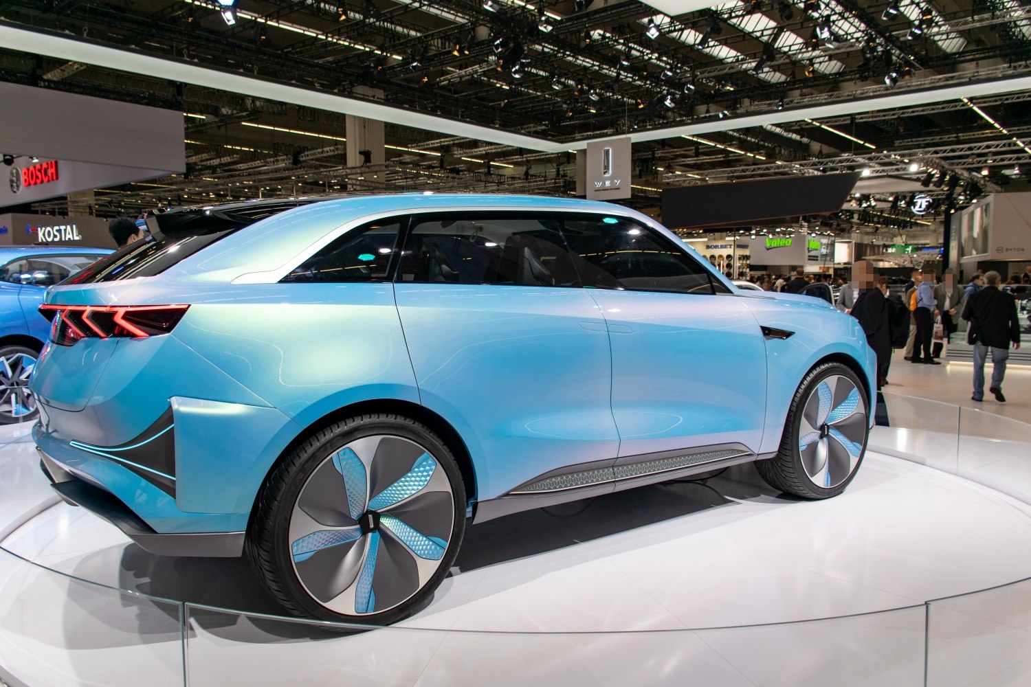 Sleek aerodynamic SUV, unique LED rear lights, futuristic alloy wheels