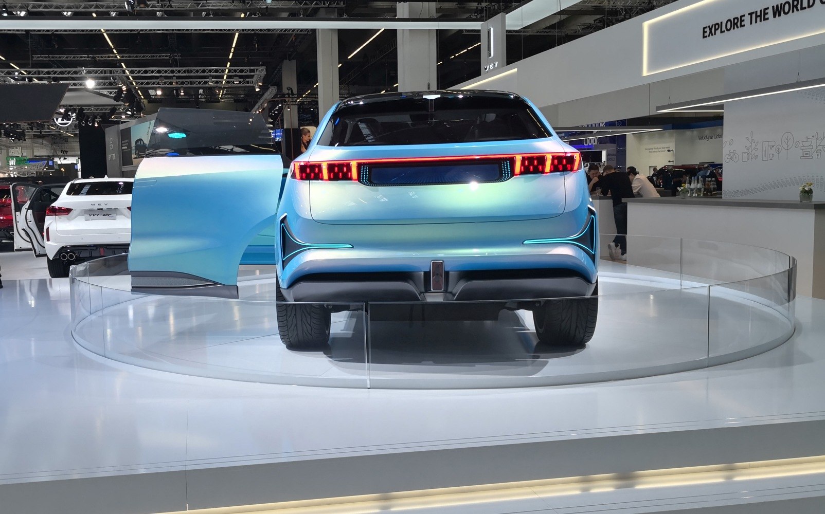 Futuristic rear design with continuous LED light bar and aerodynamic contours