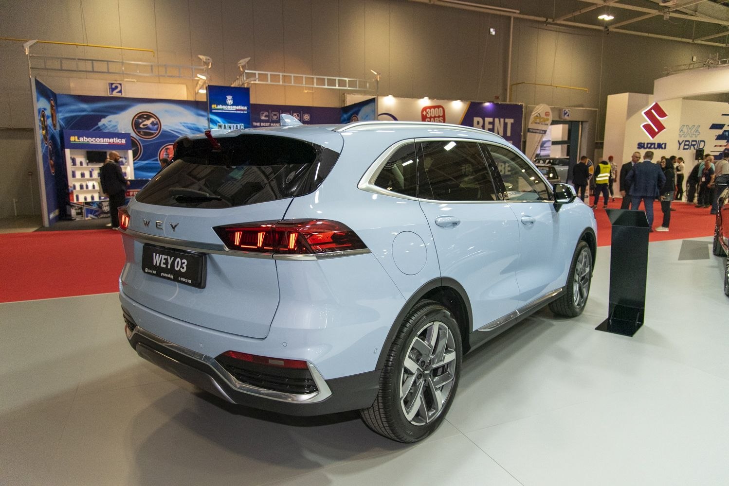 Rear view of a compact SUV with LED taillights and alloy wheels