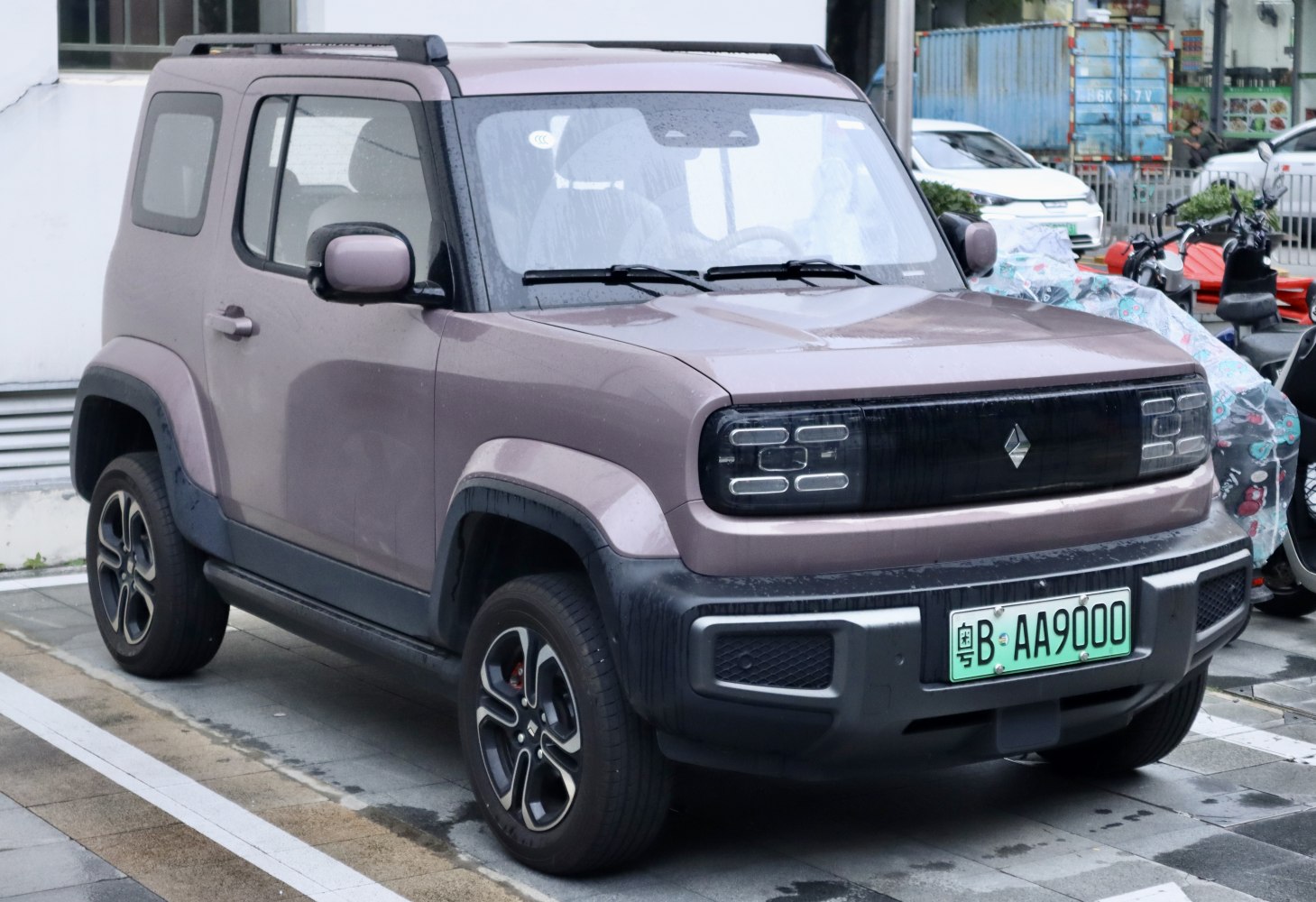 Compact electric SUV with blocky design and unique front LED lights