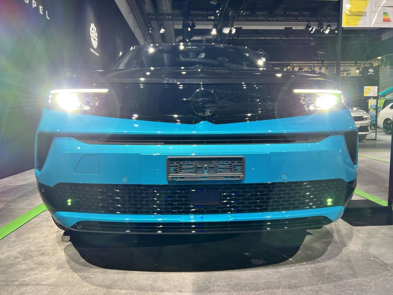 Front view with LED headlights and grille design