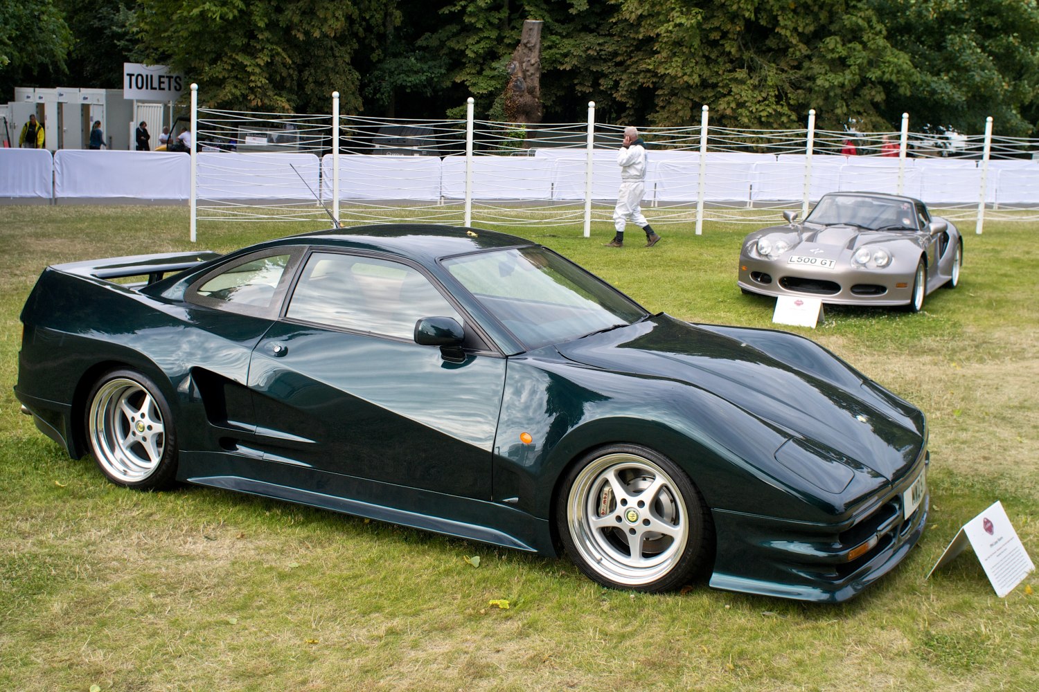Aerodynamic sports car with deep-dish wheels