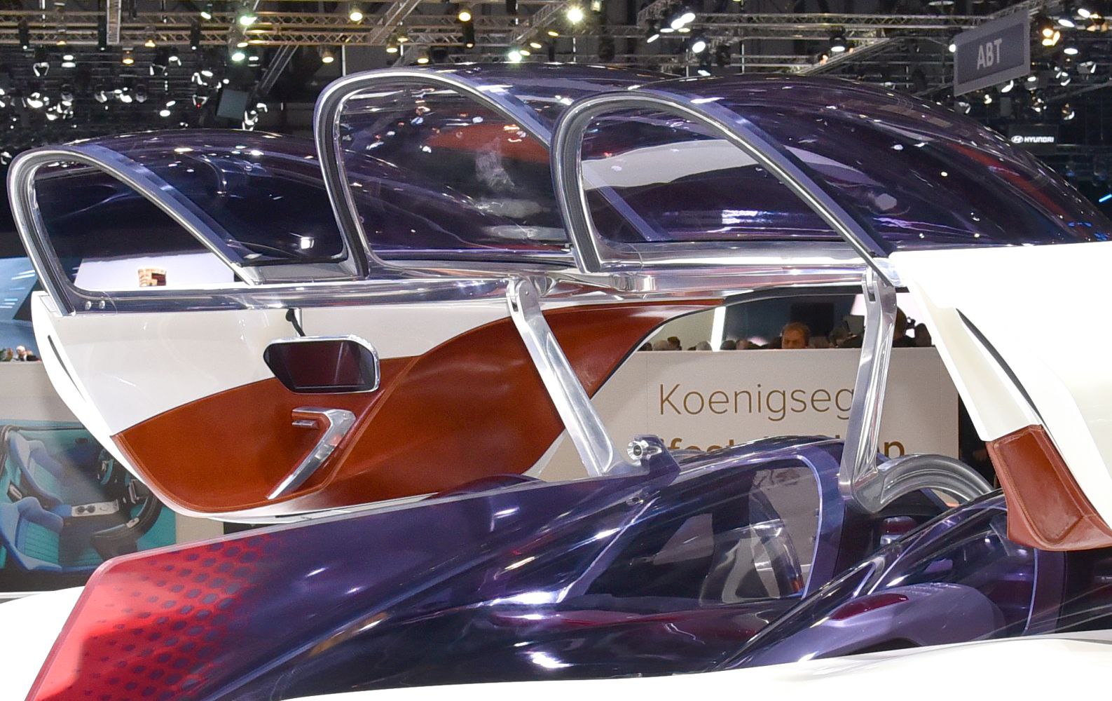 Futuristic gull-wing doors with clear canopy and leather trim
