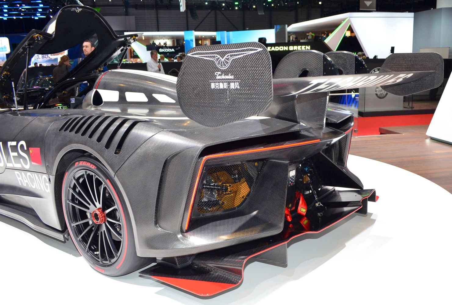 Rear wing and diffuser aerodynamic design with carbon fiber finish