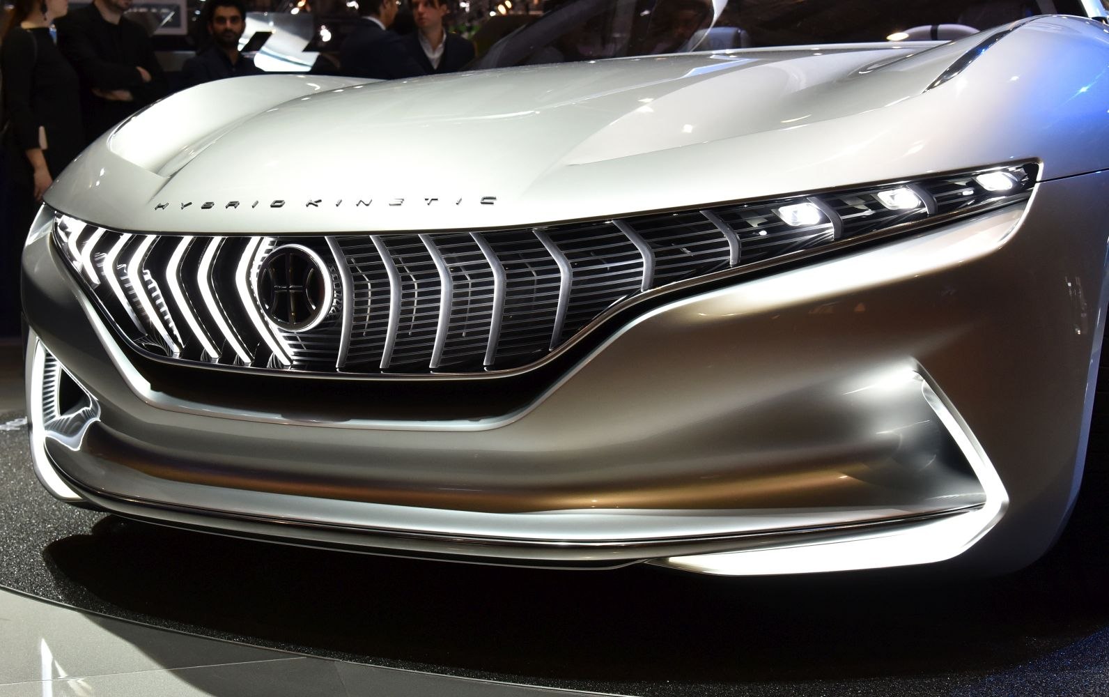 Close-up of futuristic front grille and LED headlights