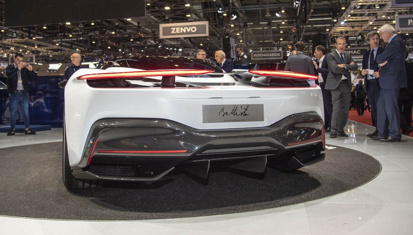 Rear view with carbon fiber diffuser and full-width LED taillights