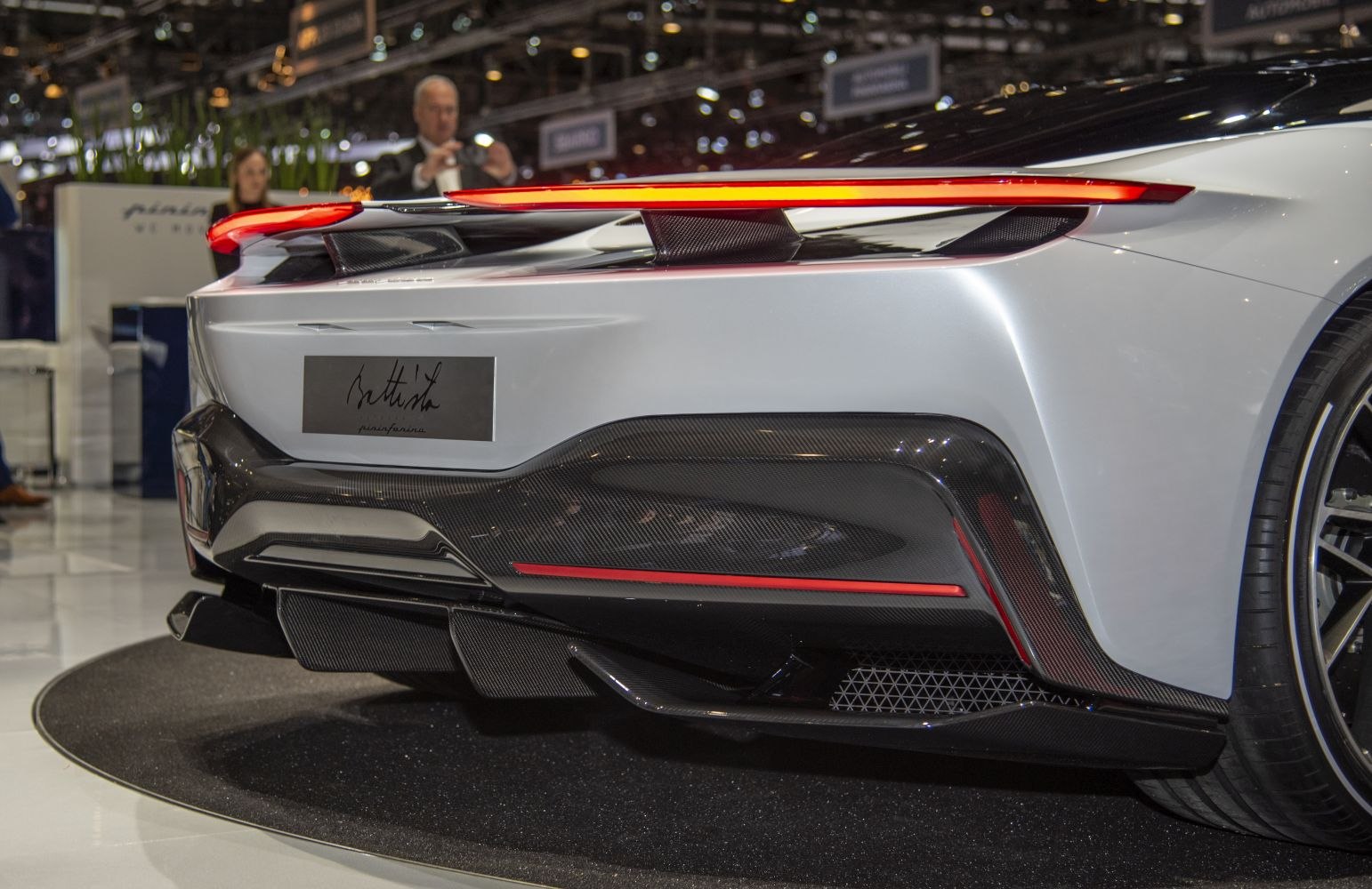 Car rear with LED tail light and carbon fiber diffuser