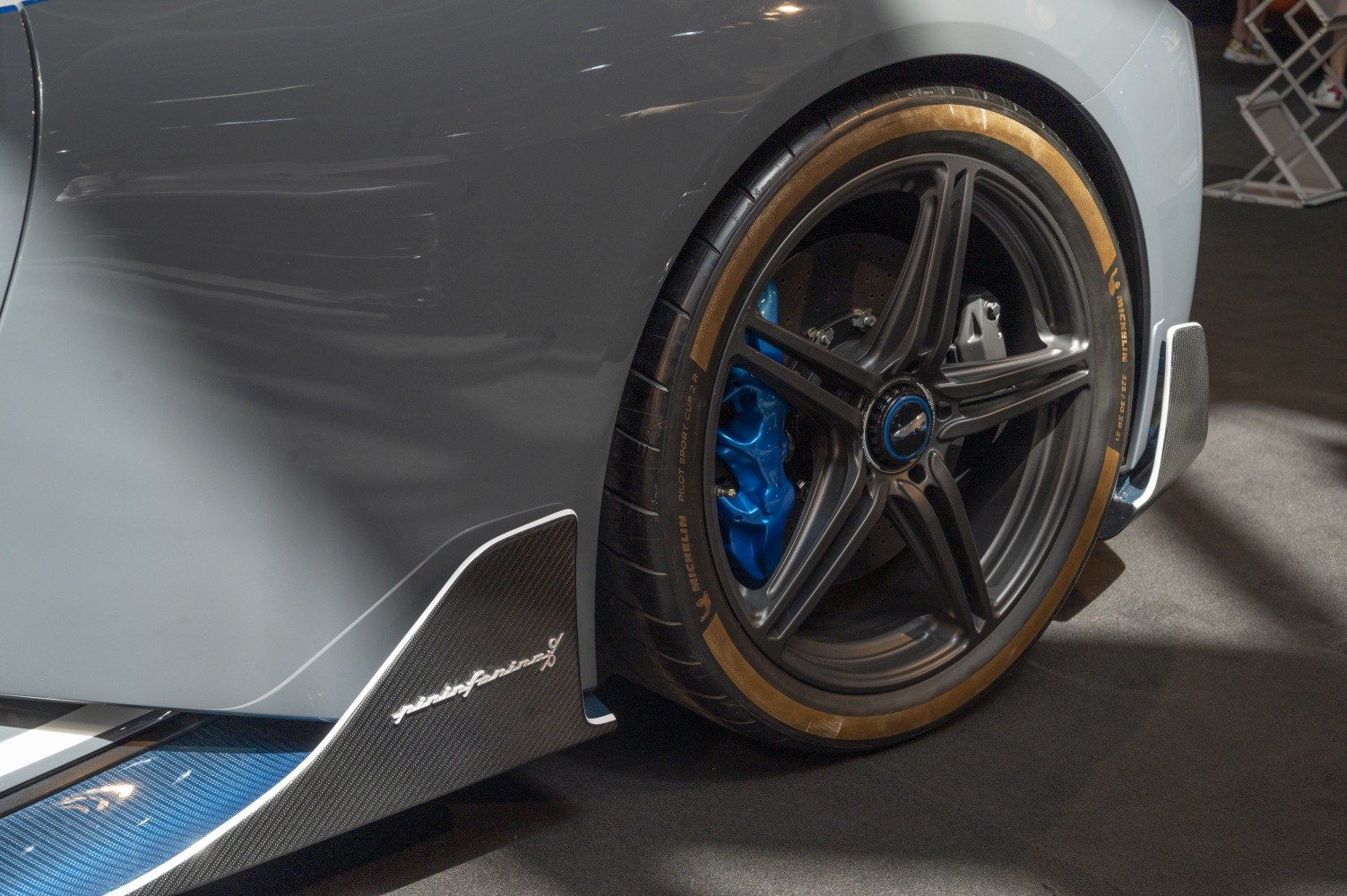 Rear wheel with carbon ceramic brakes and Michelin tire.