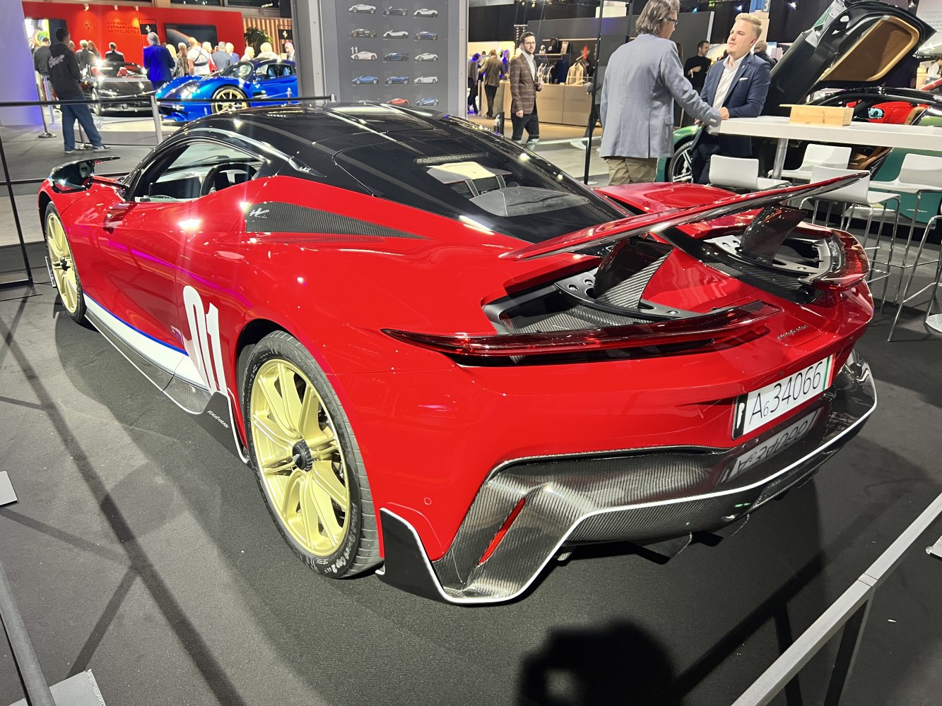 Red rear with aerodynamic rear wing and carbon fiber diffuser
