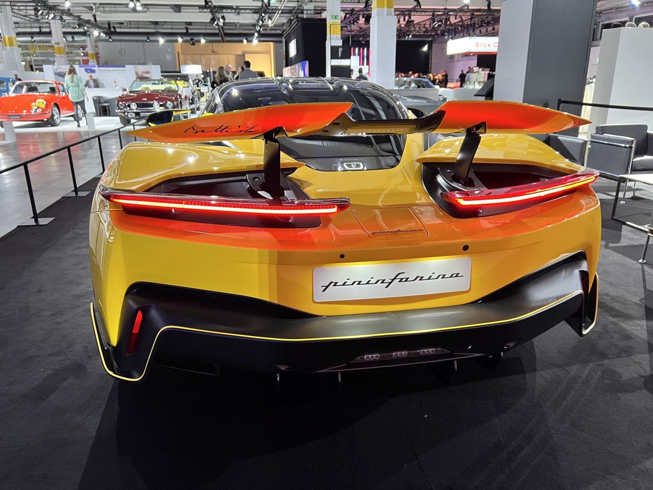 Rear view with active rear wing and LED tail lights