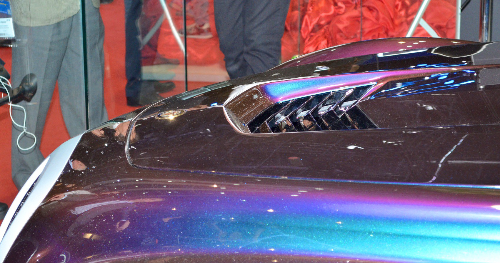 Close-up of hood vent with color-shifting paint