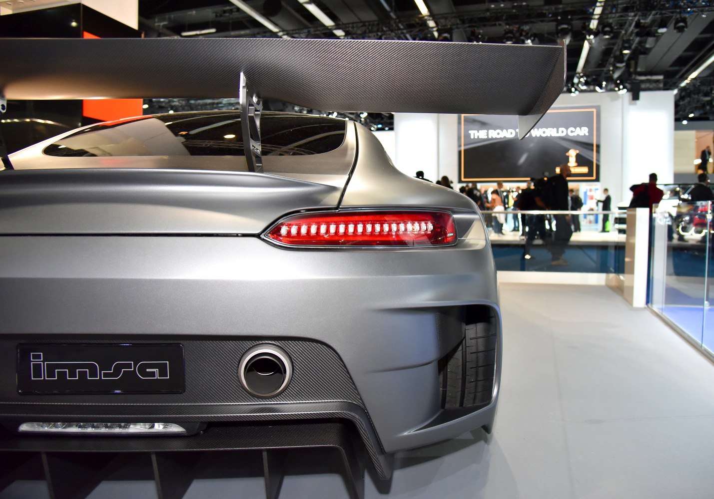 Rear wing, tail light, and exhaust pipe of a sportscar