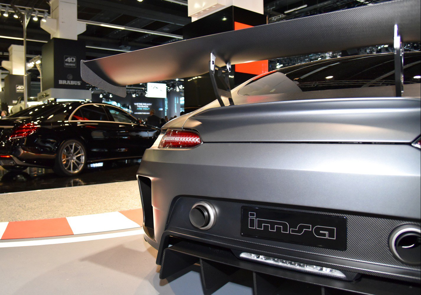 Rear with large carbon rear spoiler and exhaust
