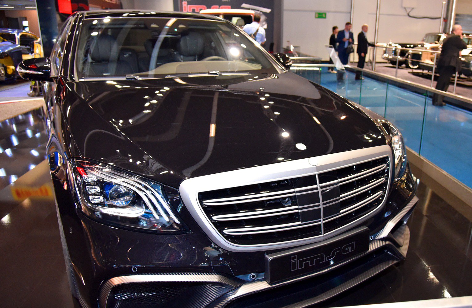 Front grille and LED headlights of a luxury car