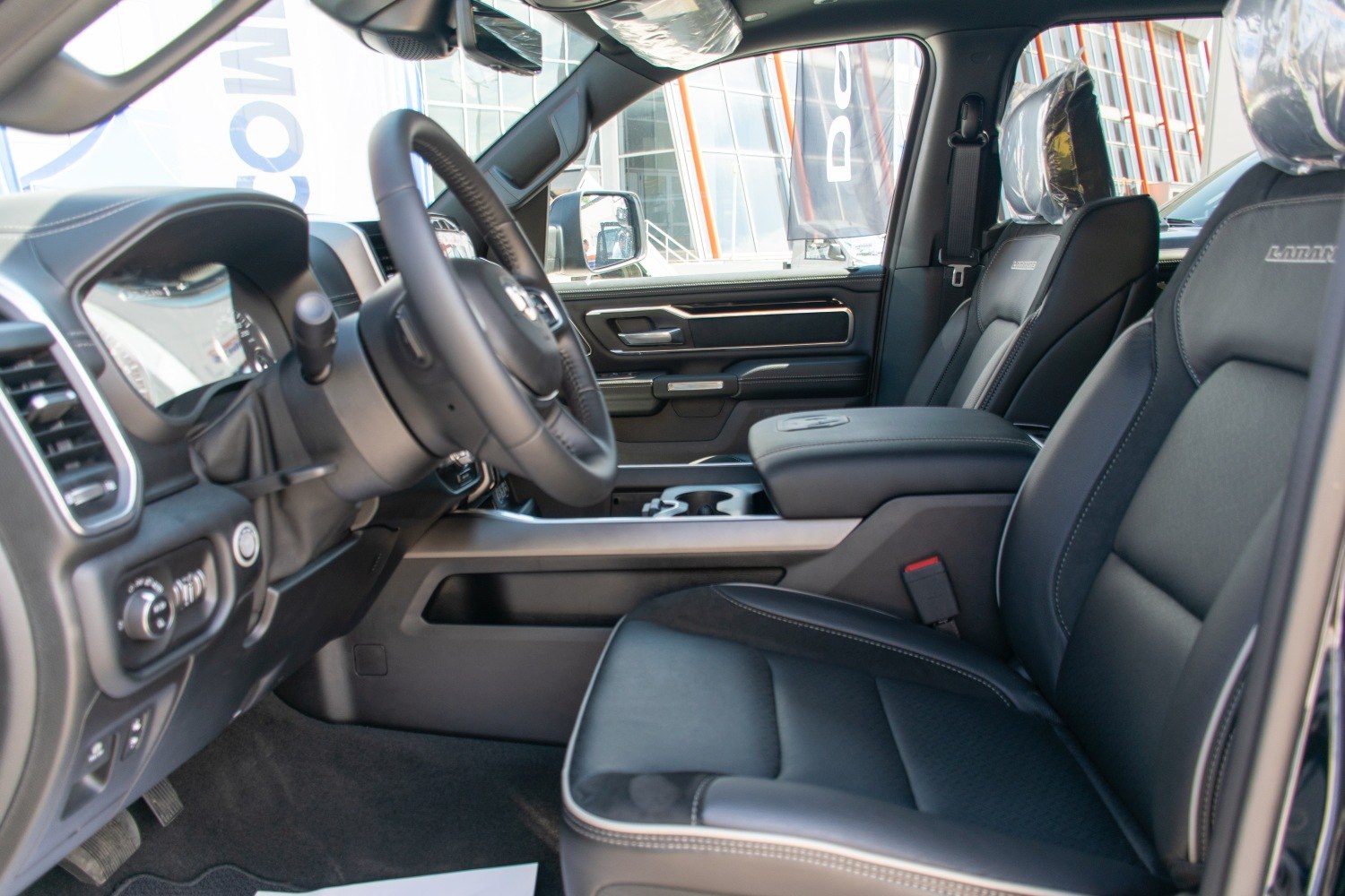 Luxury black leather seats and modern dashboard interior