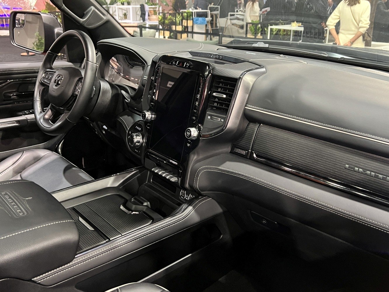 Modern truck interior with touchscreen and leather seats