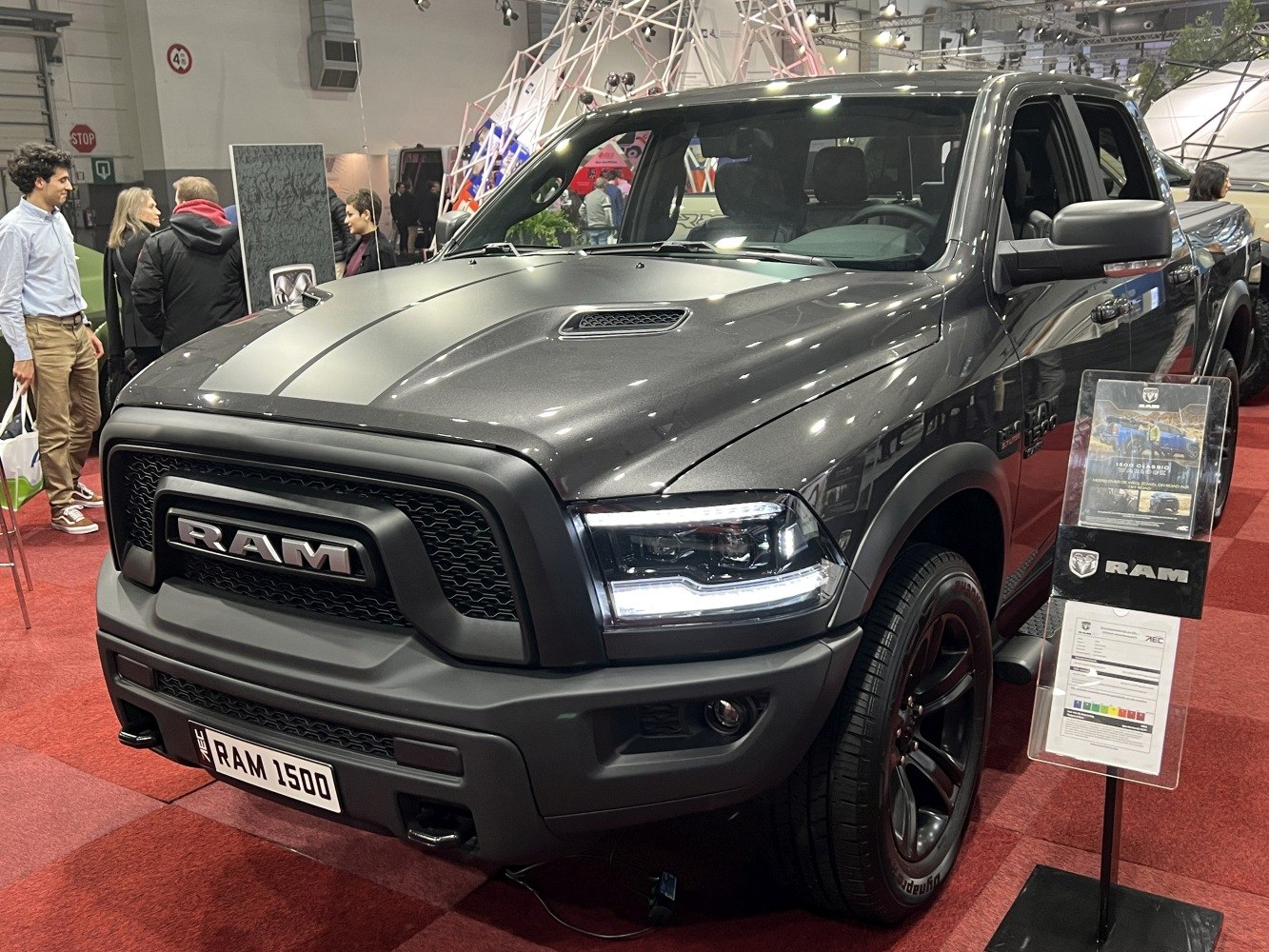 Close-up of RAM 1500 front grille and LED headlights