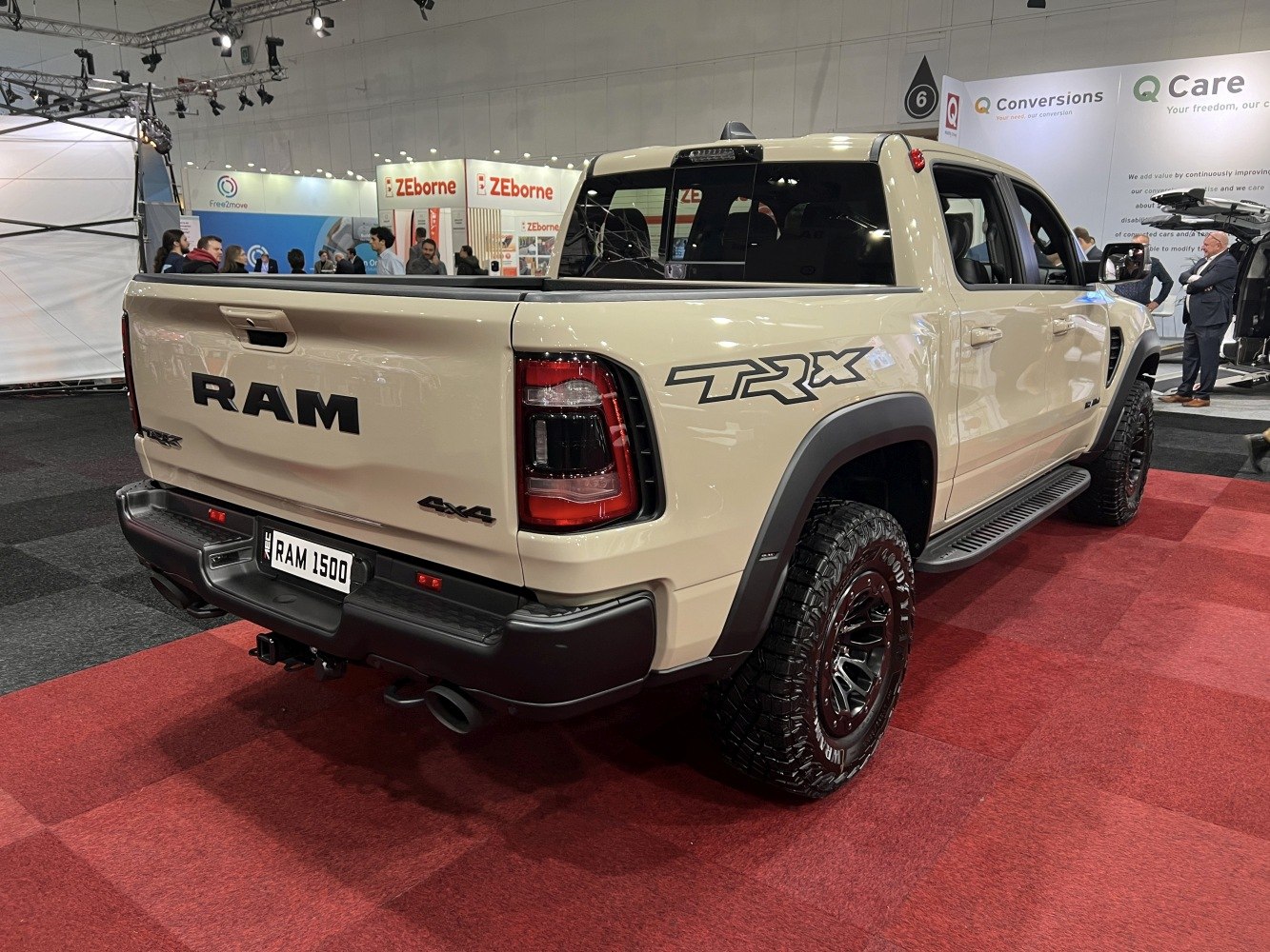 Pickup truck rear with TRX decal and off-road tires