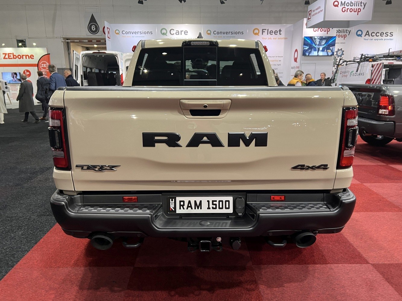 Rear view of a pickup tailgate with TRX and 4x4 badges
