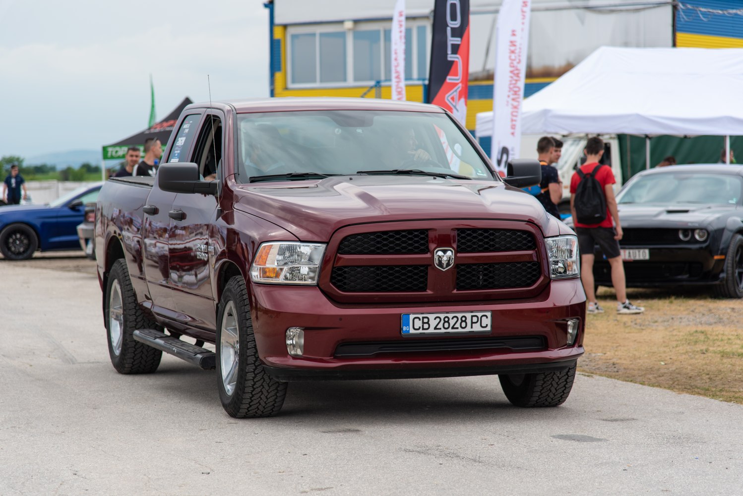 Front view of pickup with bold grille and dual headlights