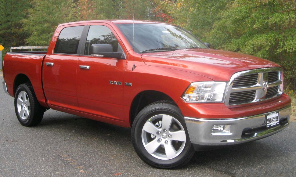 Four-door pickup with prominent front grille and alloy wheels