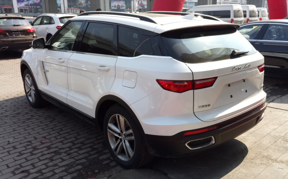 Rear side view of a modern SUV with sleek taillights and black window trim