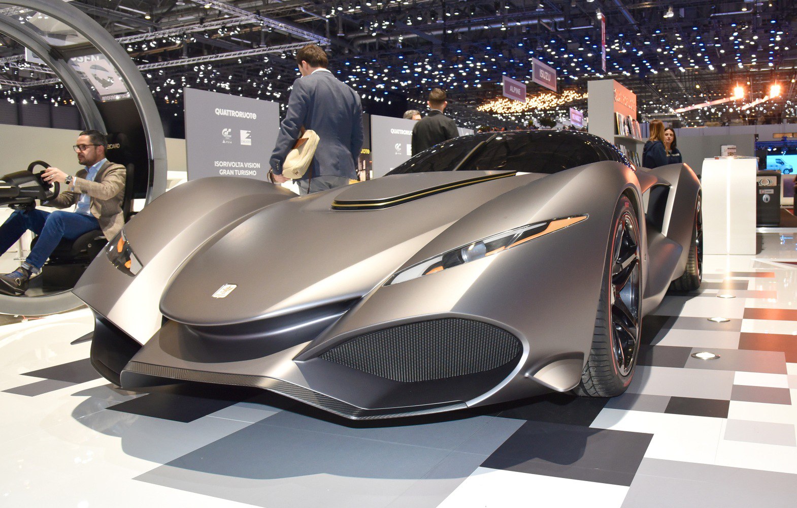 Futuristic aerodynamic front and sleek low-profile body of a sports car