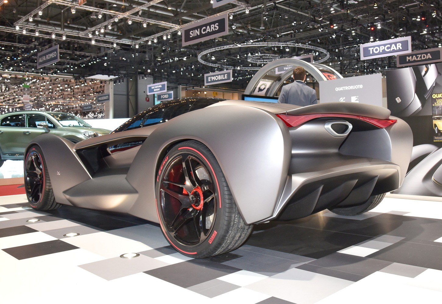 Futuristic rear design and aerodynamic features of concept sportscar