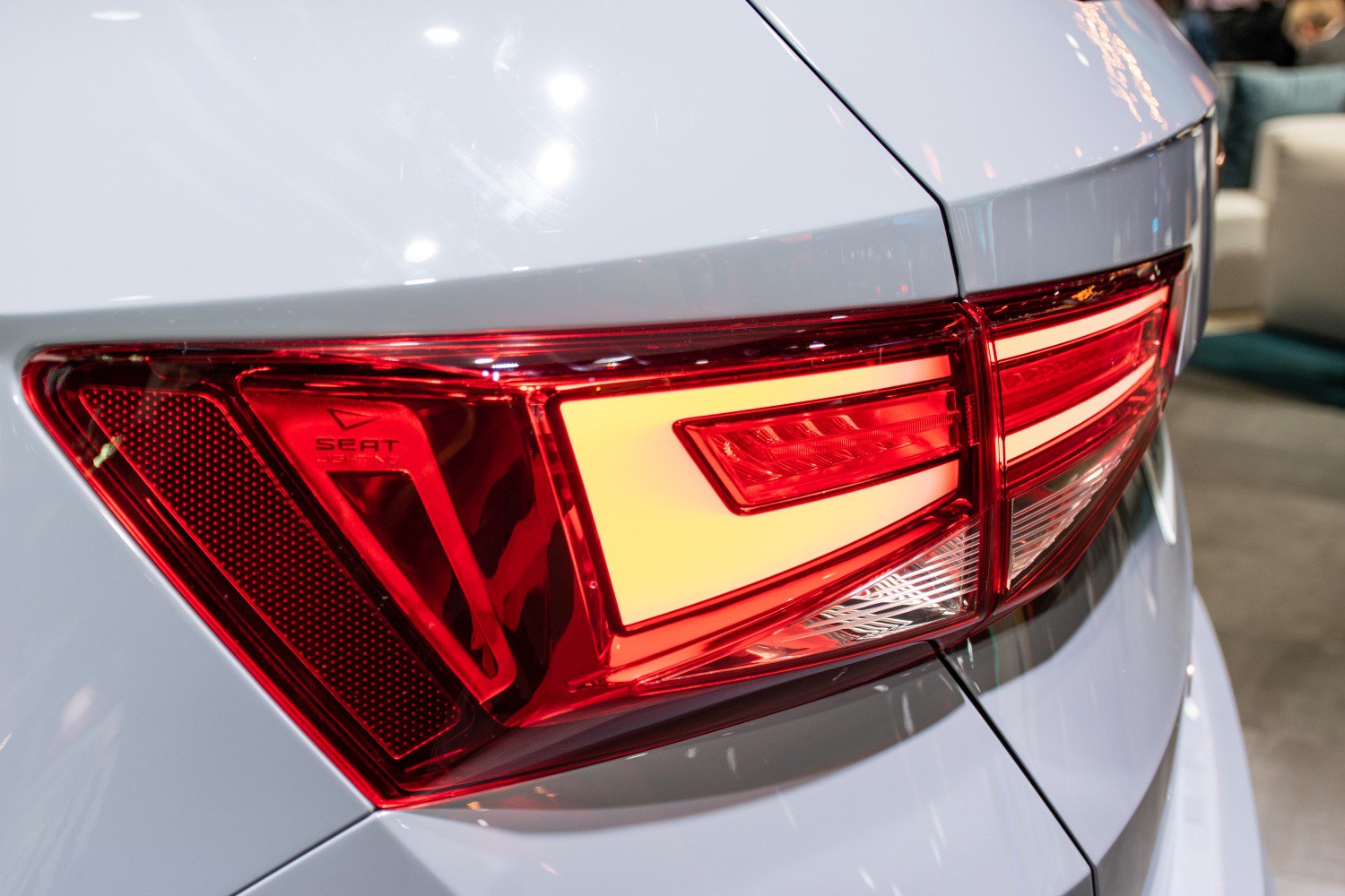 Close-up of a modern SUV's rear LED tail light with sharp angular design