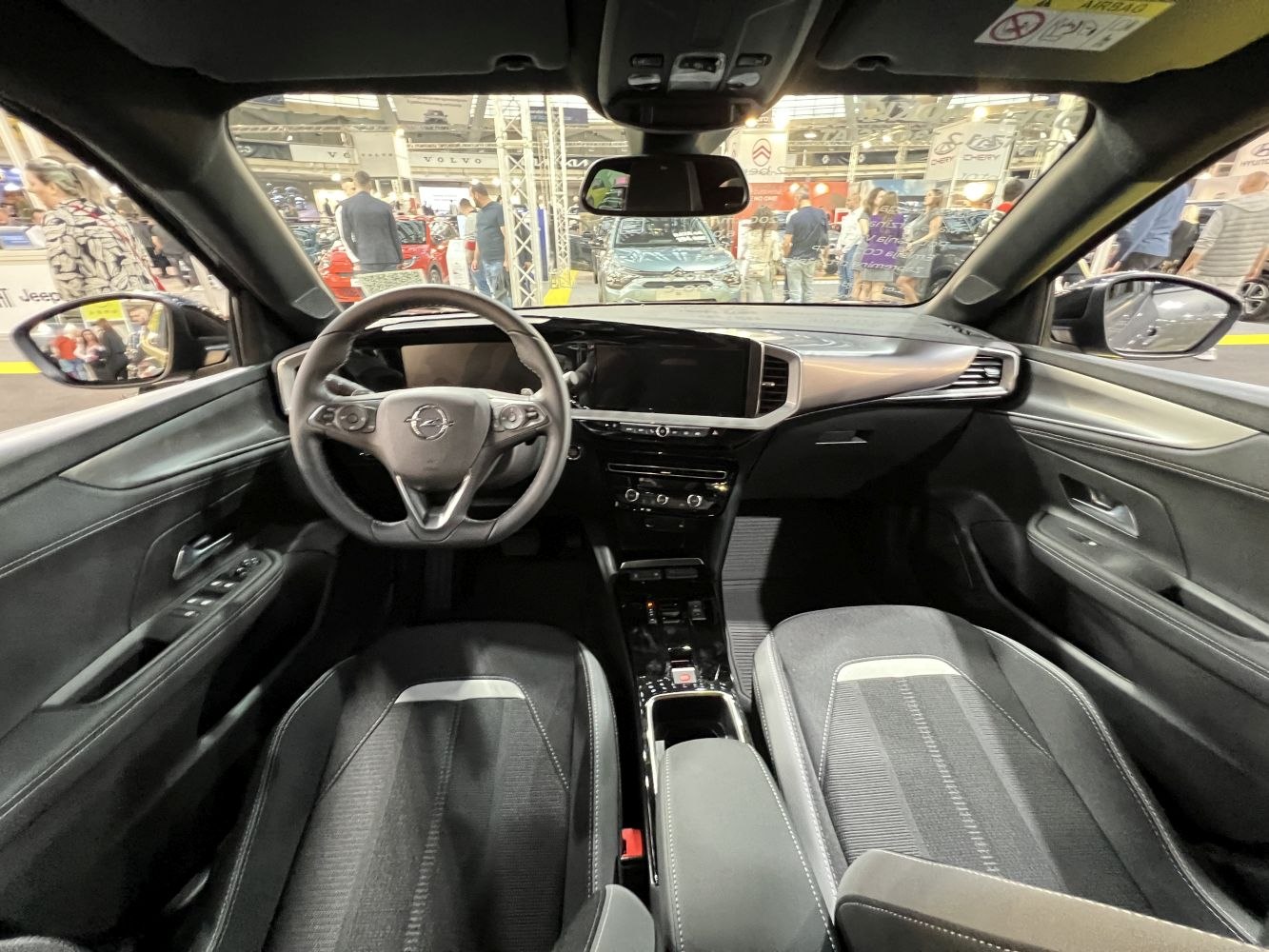 Digital dashboard and multifunction steering wheel in modern car interior