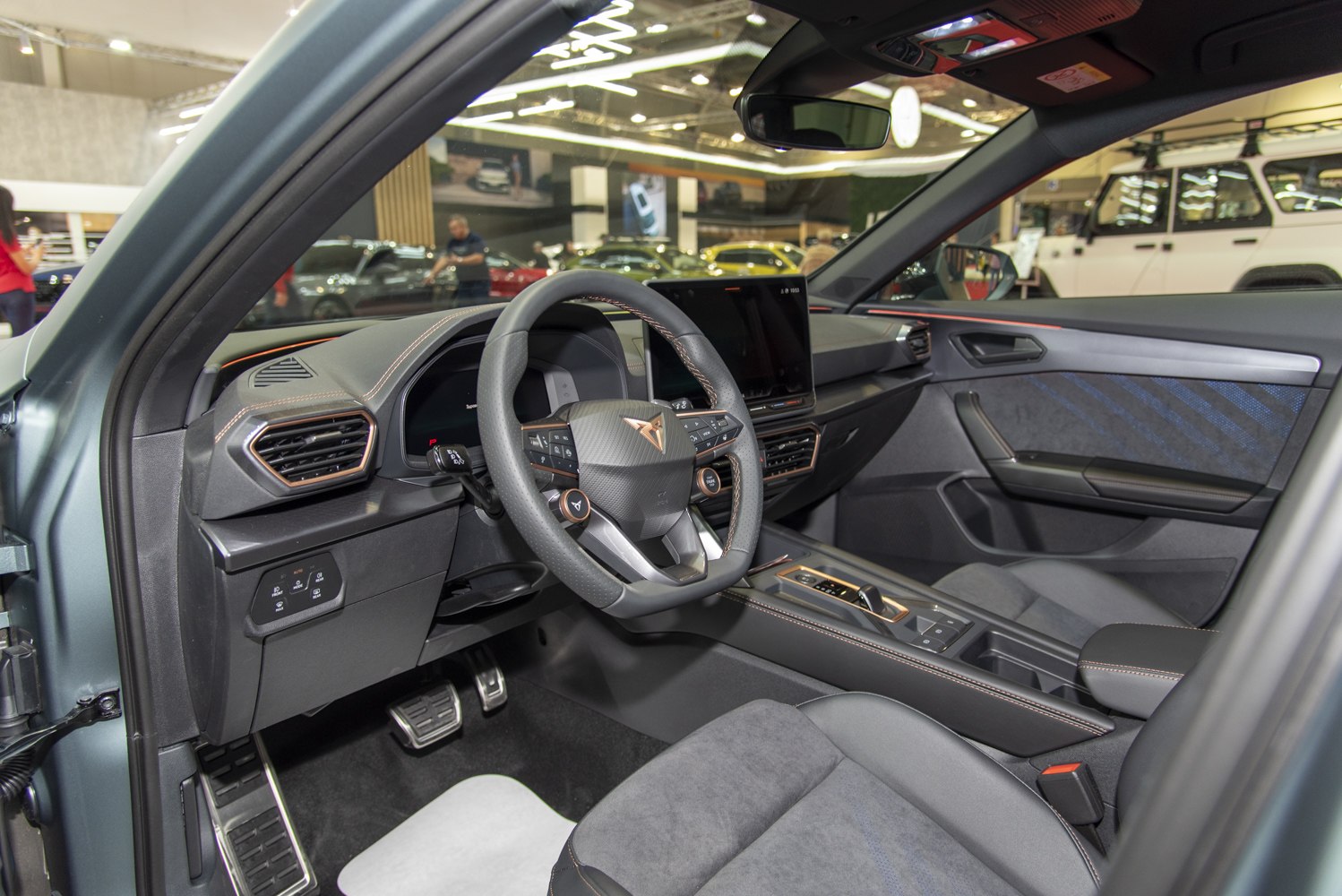 Modern steering wheel and digital dashboard interior design