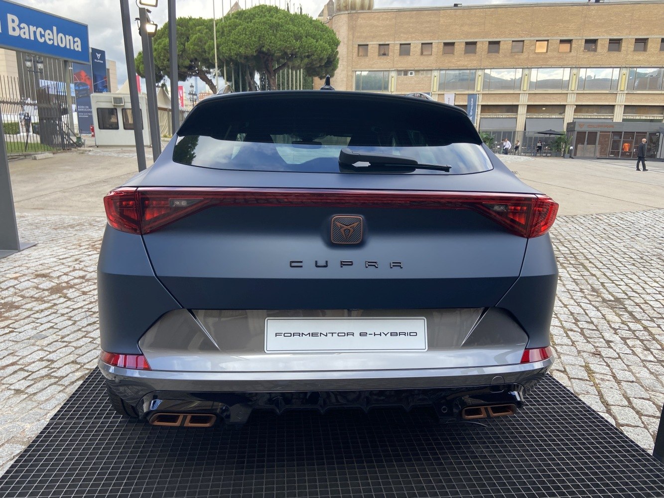 Rear view of sport hybrid with LED lights and dual exhaust