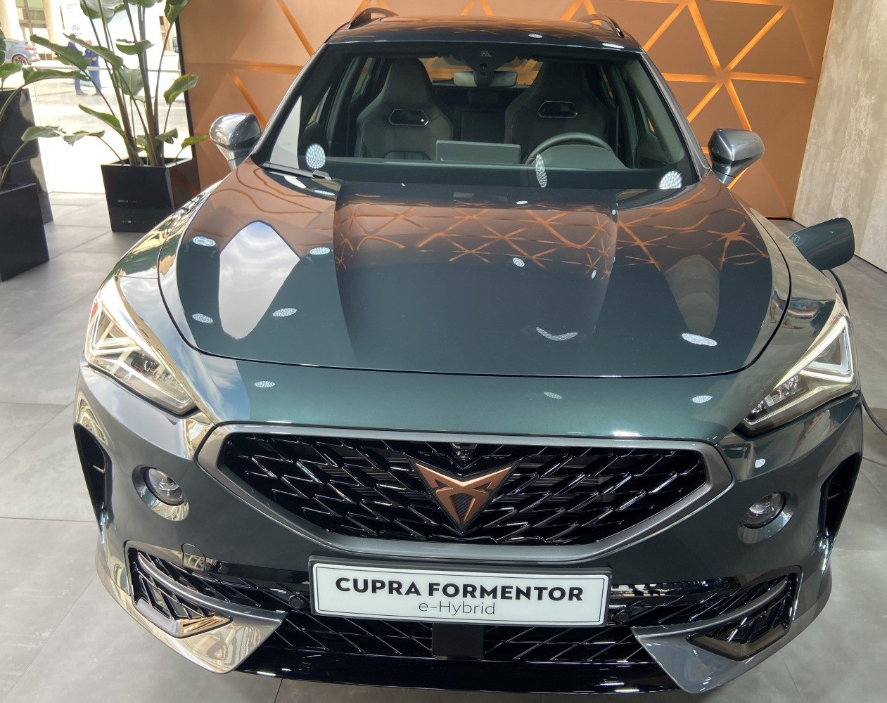 Sporty front view with LED headlights and bold grille