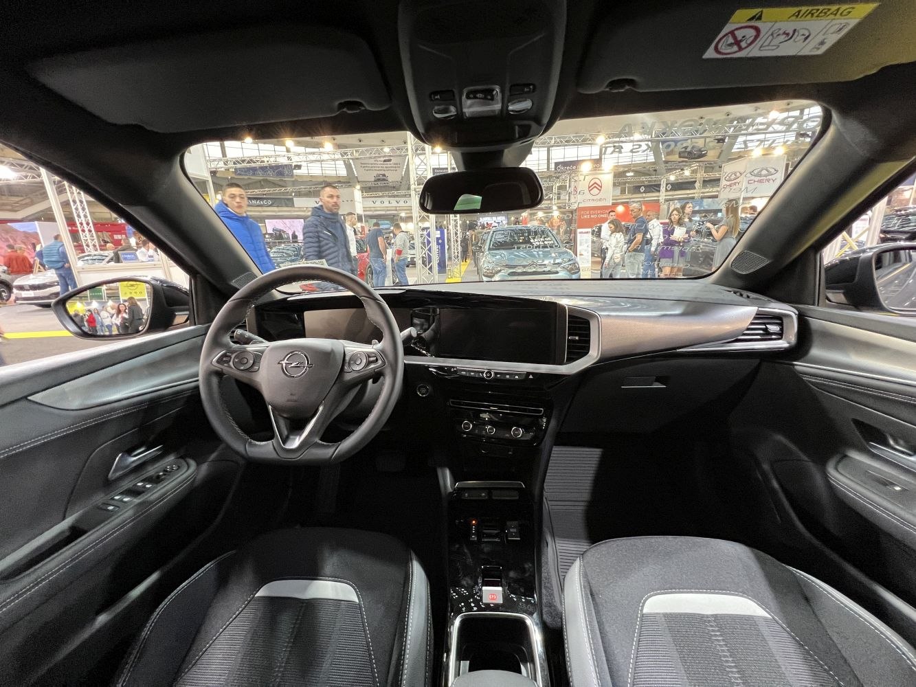 Digital dashboard and multifunction steering wheel in modern car interior