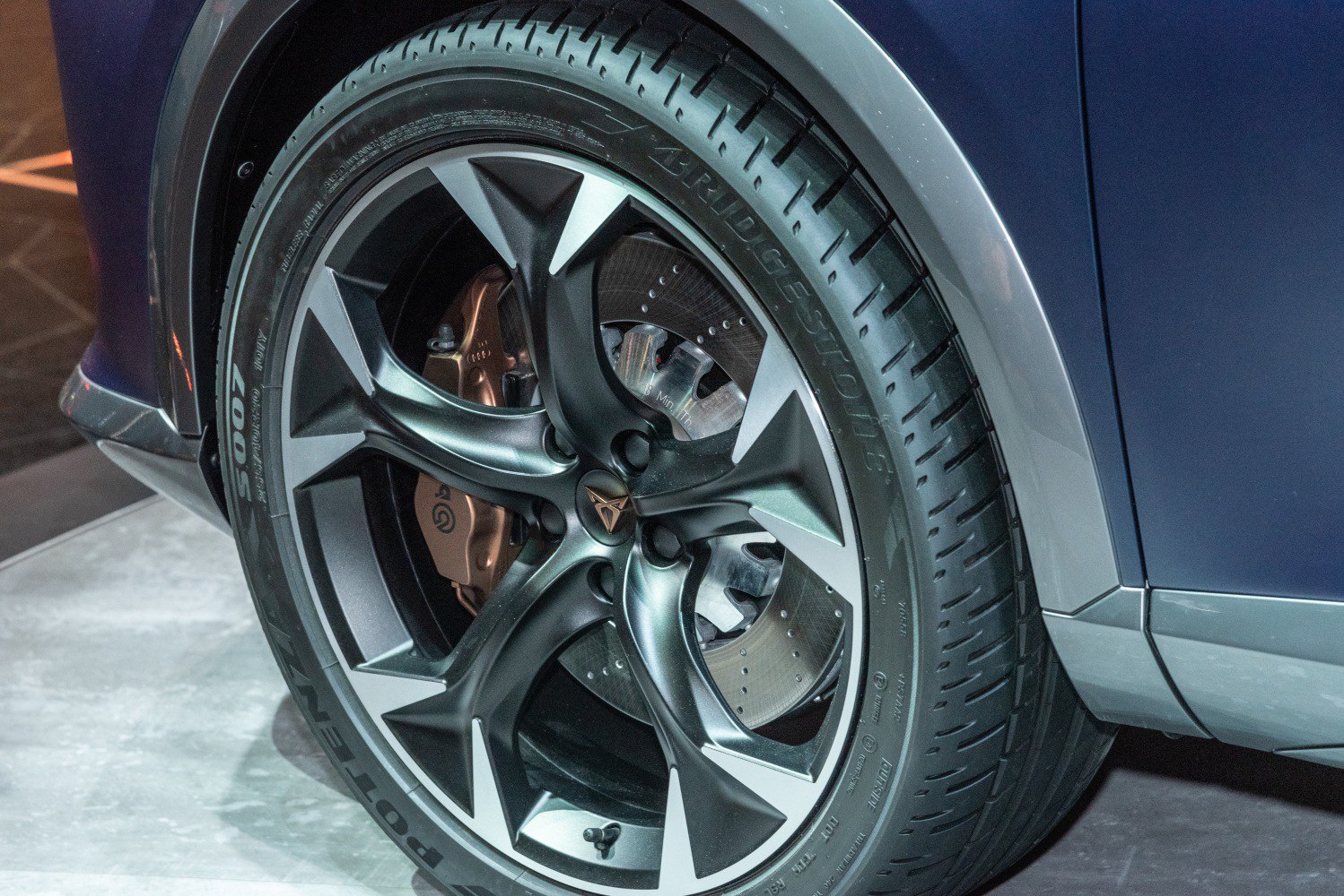 Close-up of alloy wheel and Brembo brake disc