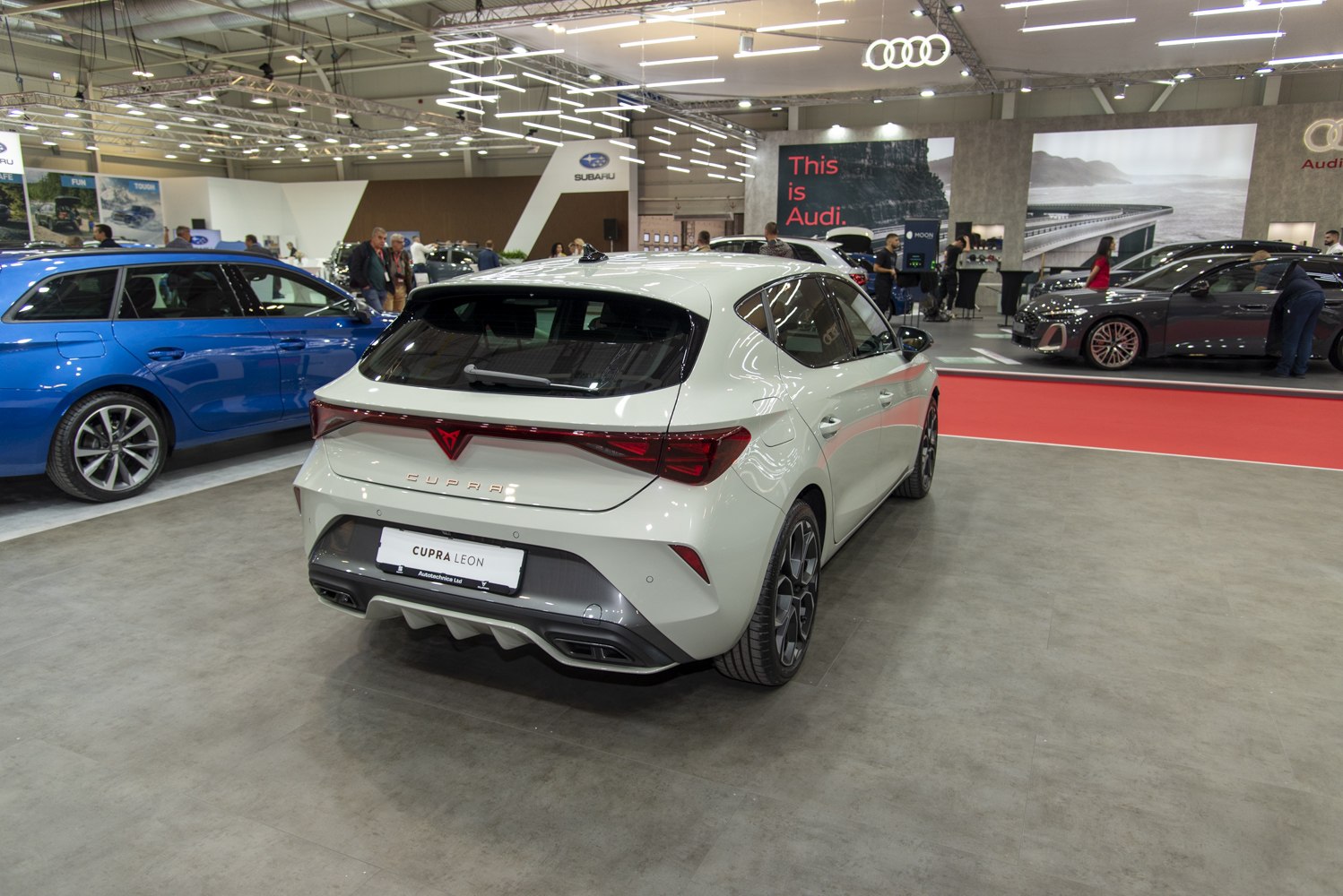 Sporty hatchback rear with LED taillights and diffuser