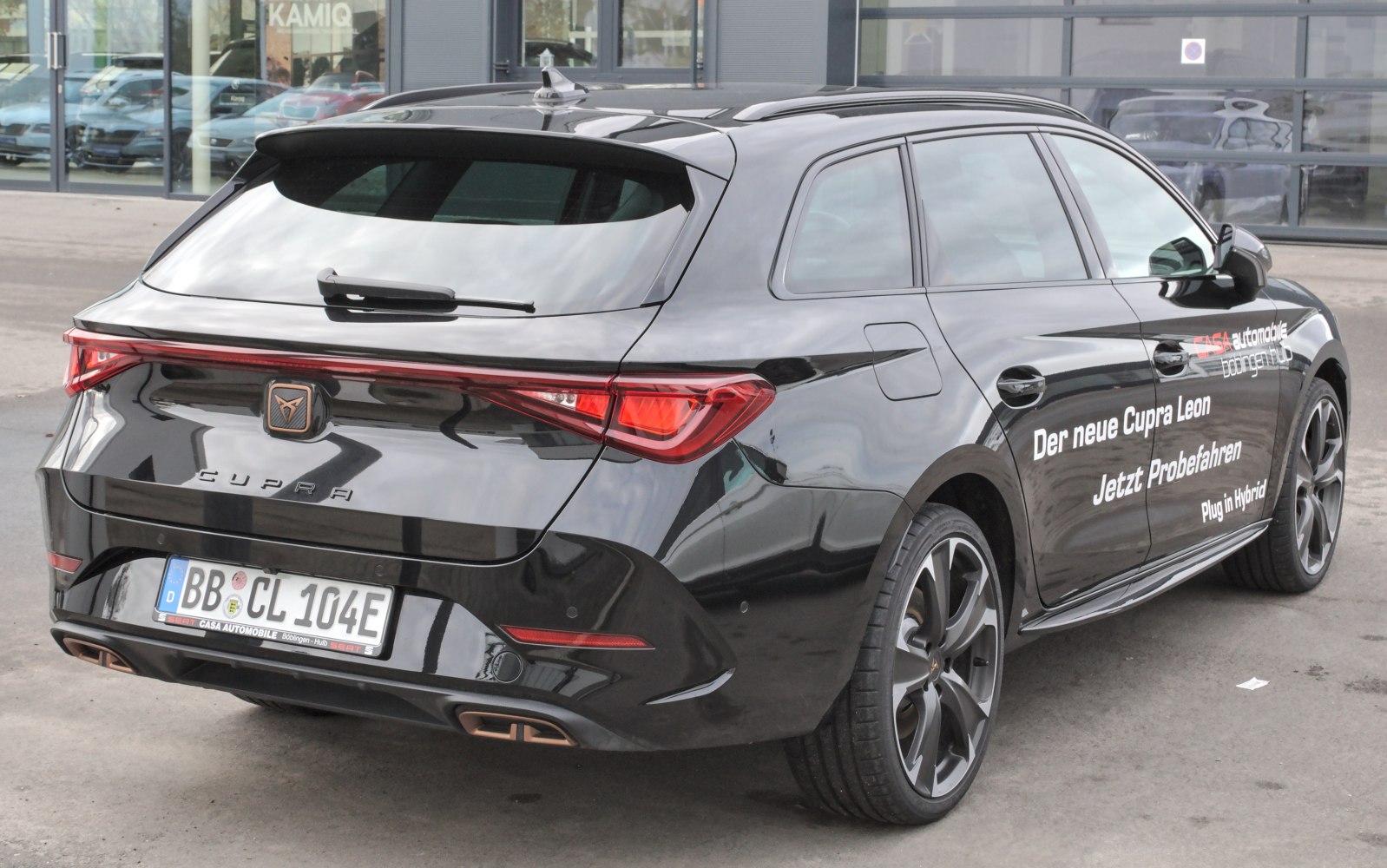 Rear and side profile of a sporty station wagon with LED taillights