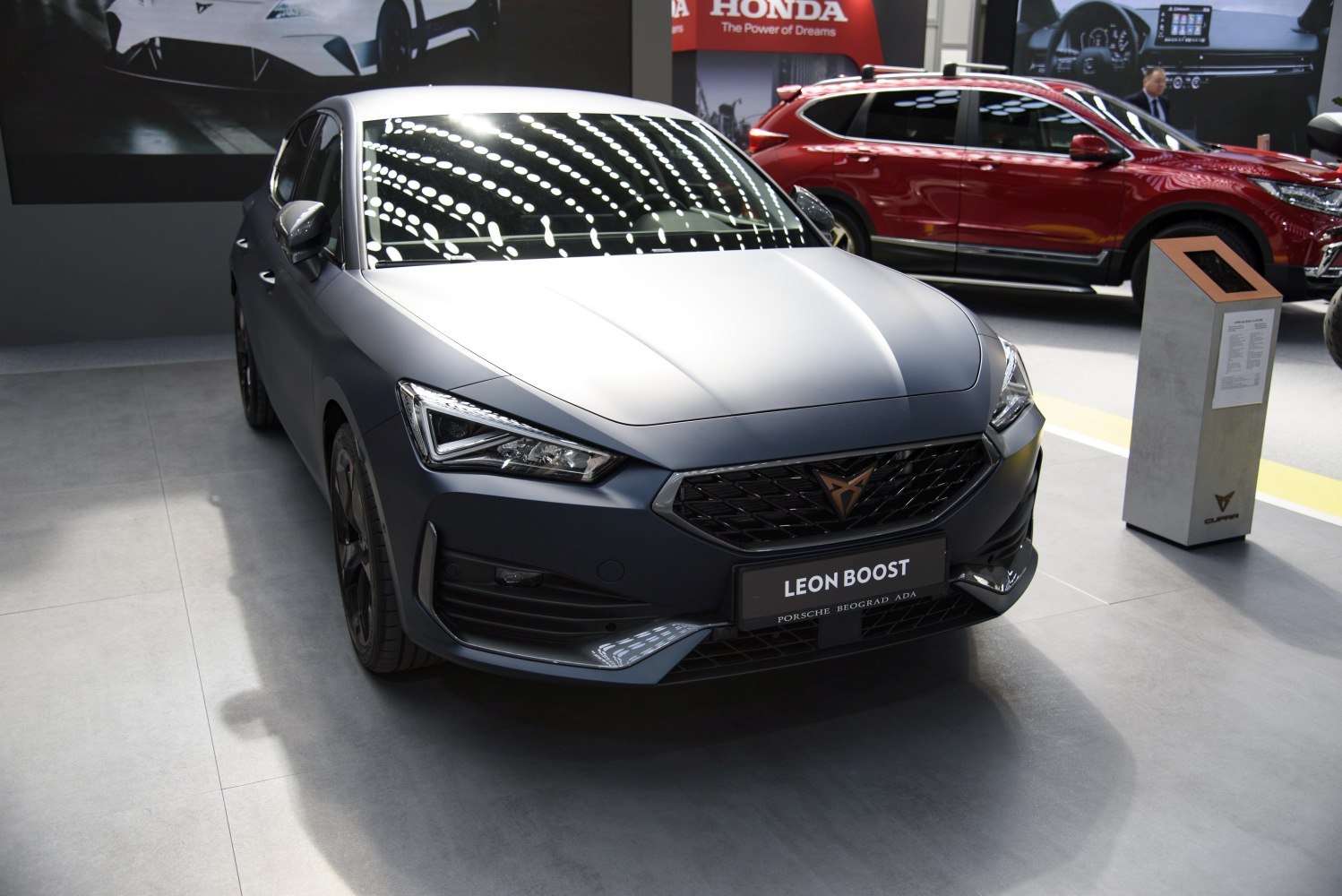 Aggressive front view with LED headlights and sporty grille
