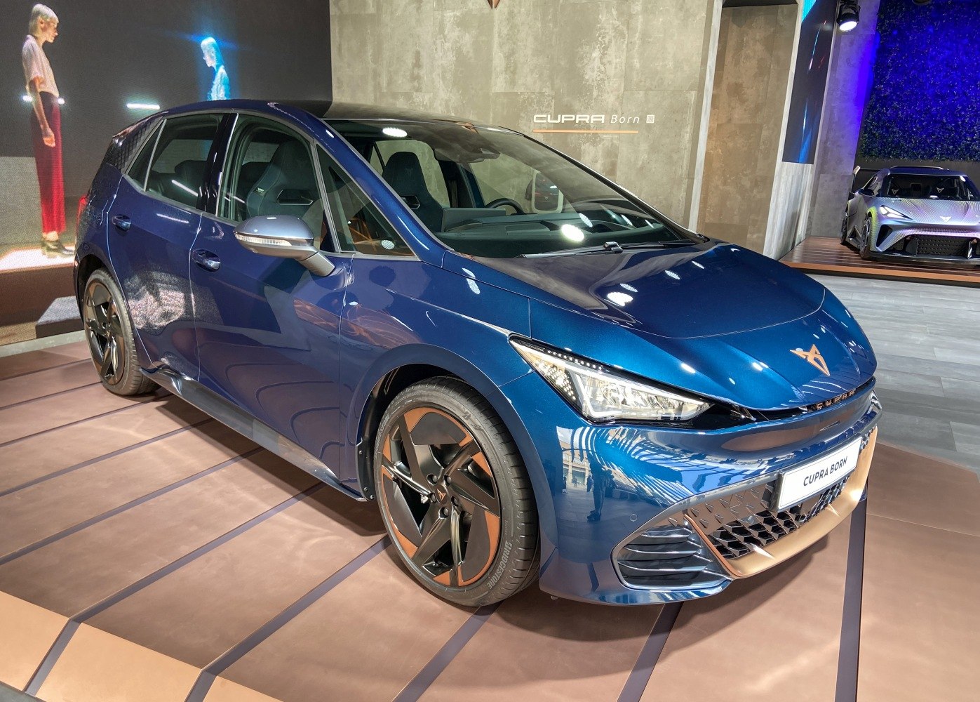 Modern electric hatchback with sharp LED headlights and unique alloy wheels