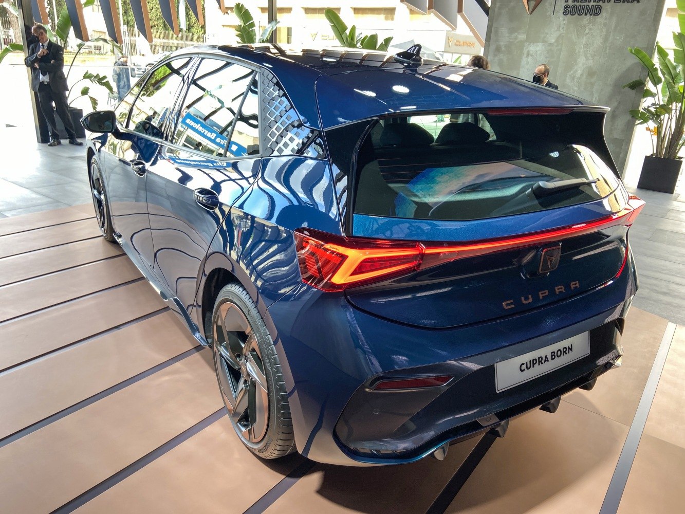 Rear view of hatchback with LED taillights and alloy wheels