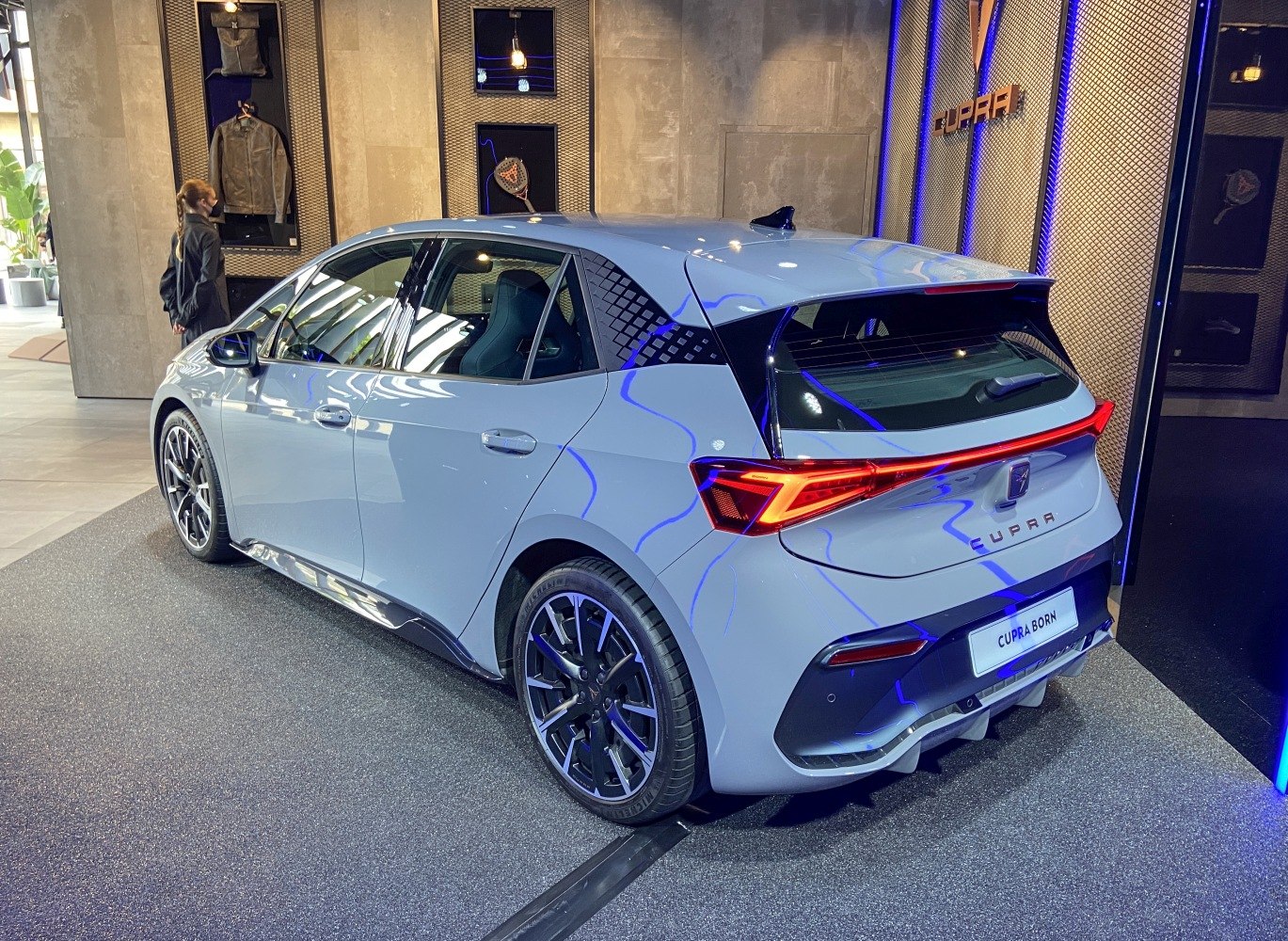 Rear view of hatchback with LED tail lights and sporty alloy wheels
