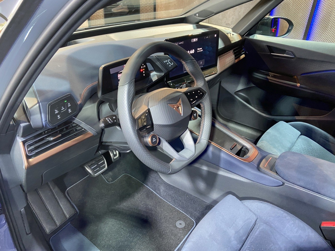 Digital dashboard and multifunction steering wheel in modern car interior