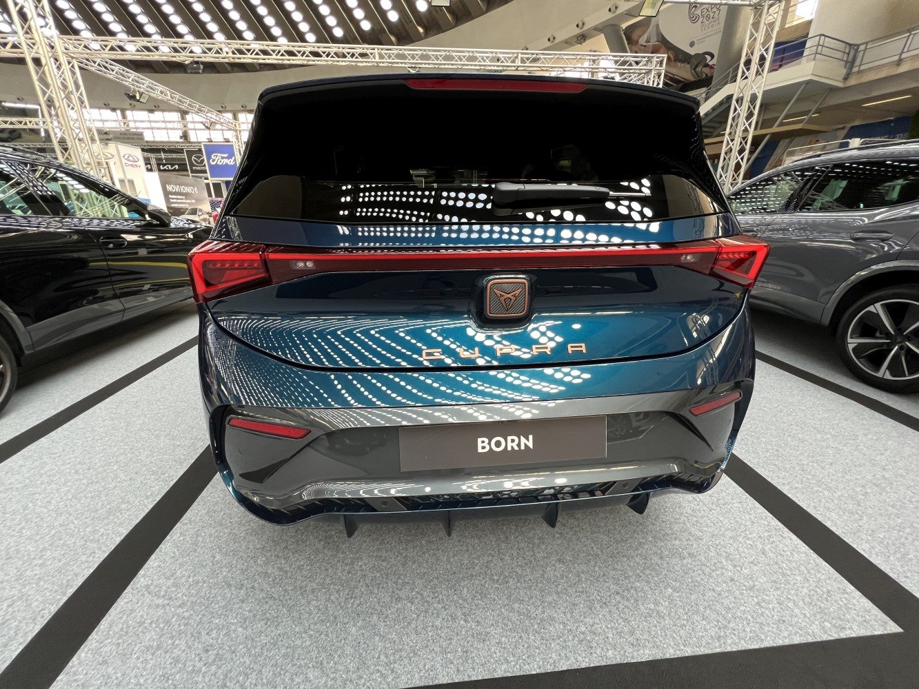Rear view of a hatchback with LED tail lights and rear diffuser
