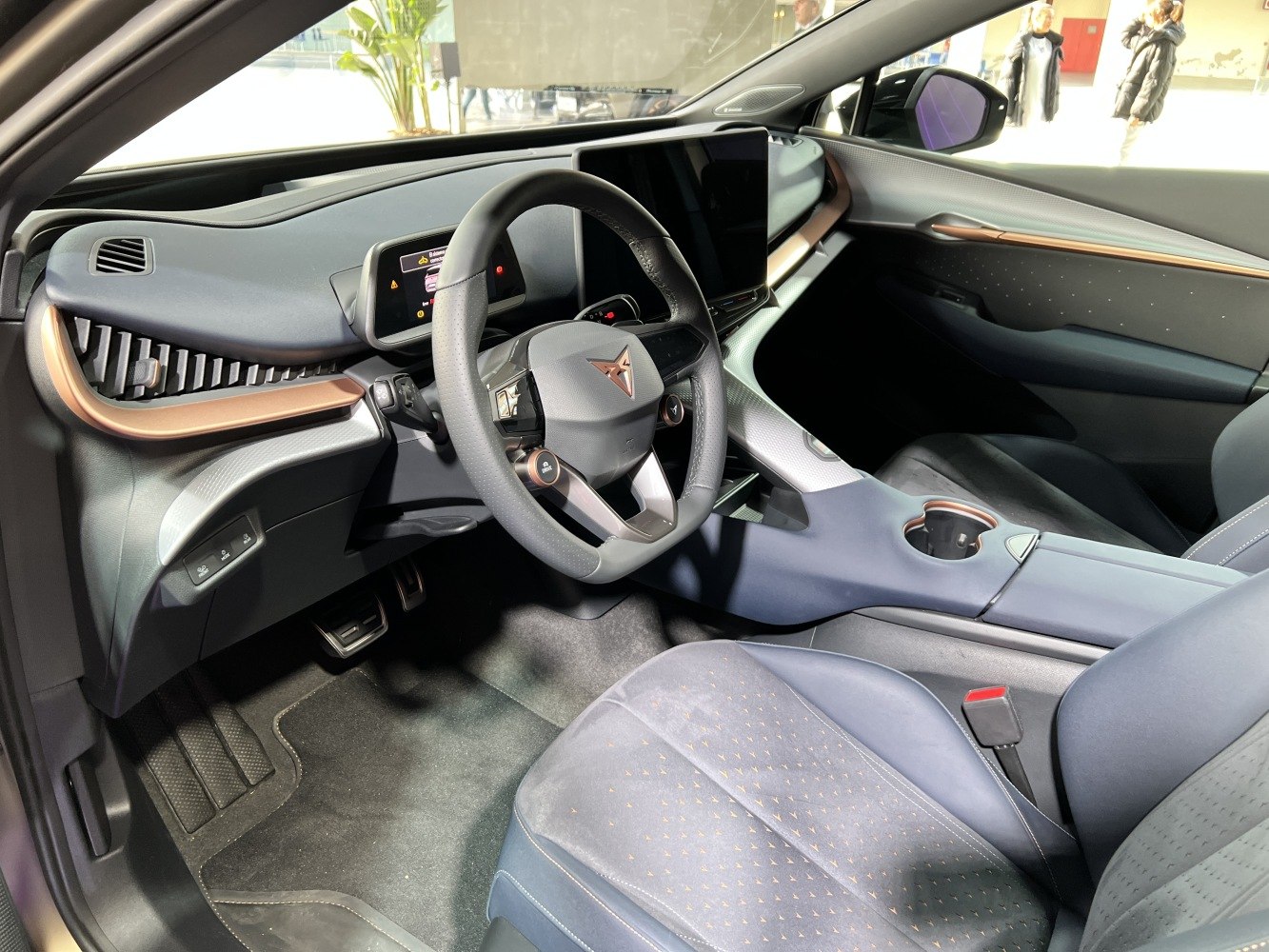 Modern interior dashboard and multifunction steering wheel with digital displays