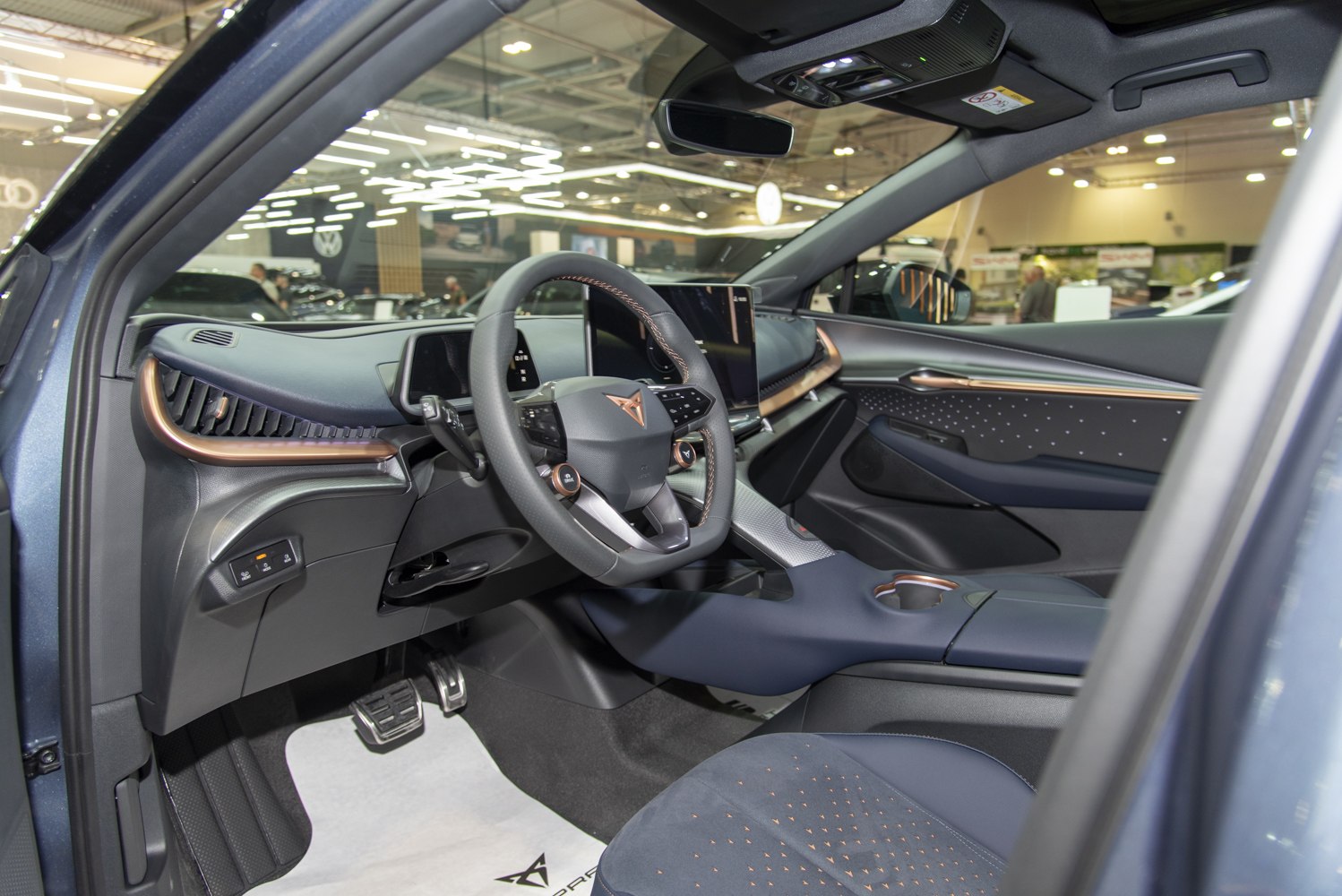 Digital cockpit and modern steering wheel with infotainment screen