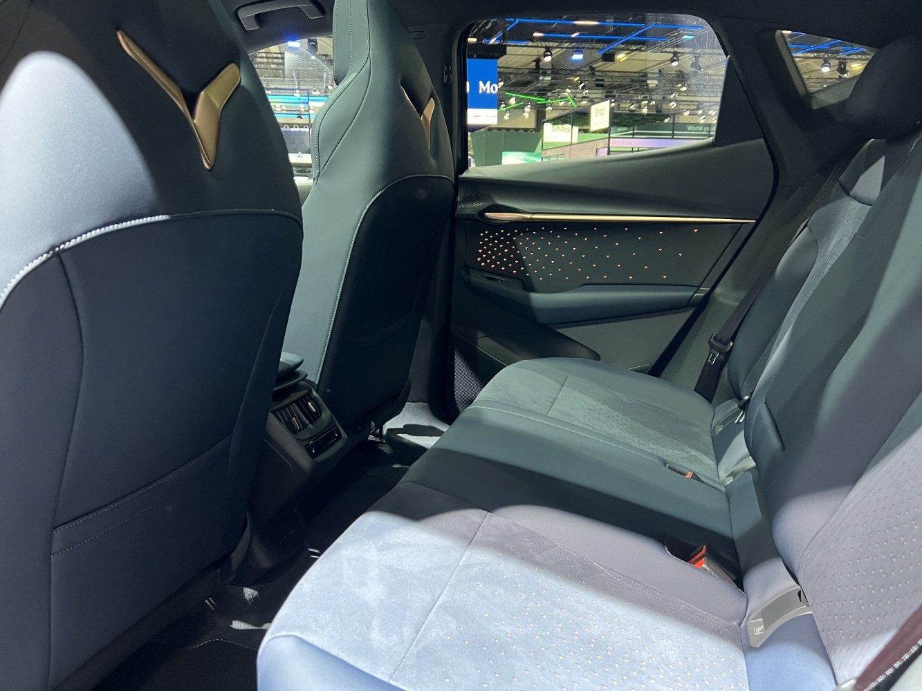 Rear seat interior with LED ambient lighting and premium upholstery
