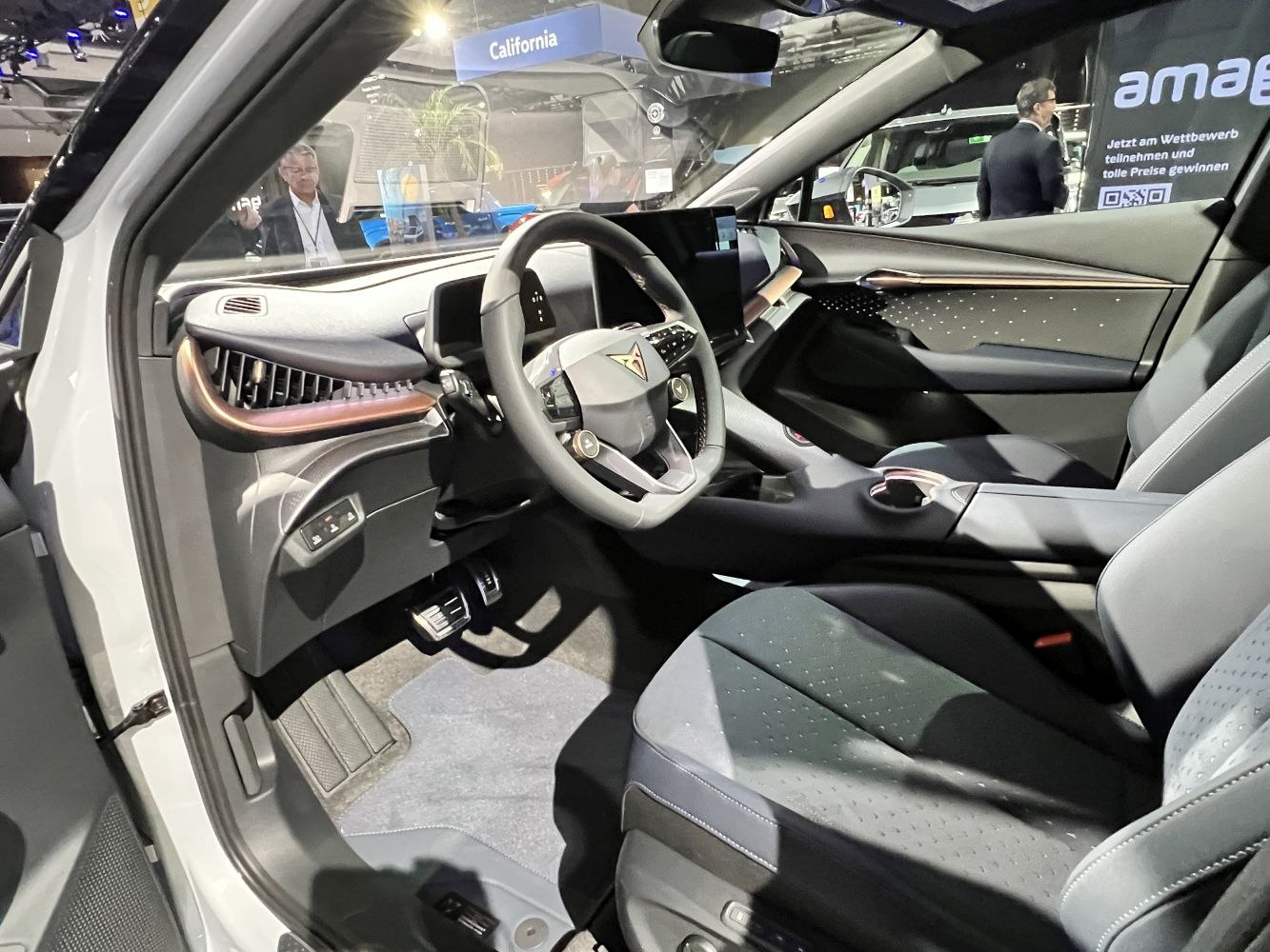 Digital dashboard and multifunction steering wheel in modern car interior
