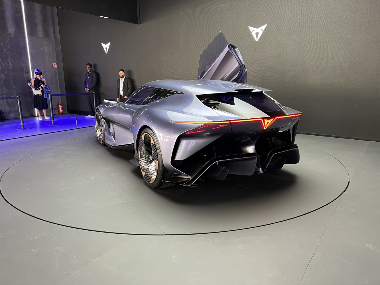Futuristic rear design with LED light strip and aerodynamic features