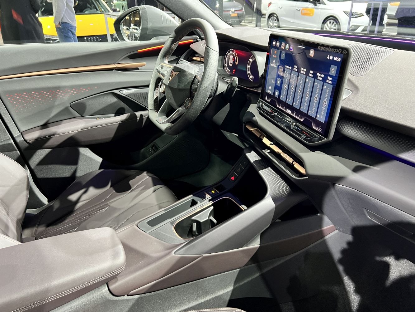 Digital cockpit with touchscreen infotainment and premium leather seating